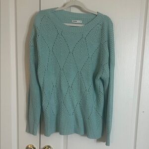 Sonoma Aqua Openwork Crewneck Sweater